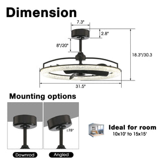 Vaczon 32 Inch Black Downrod Mount Luxury Fandelier with Light - Vaczon