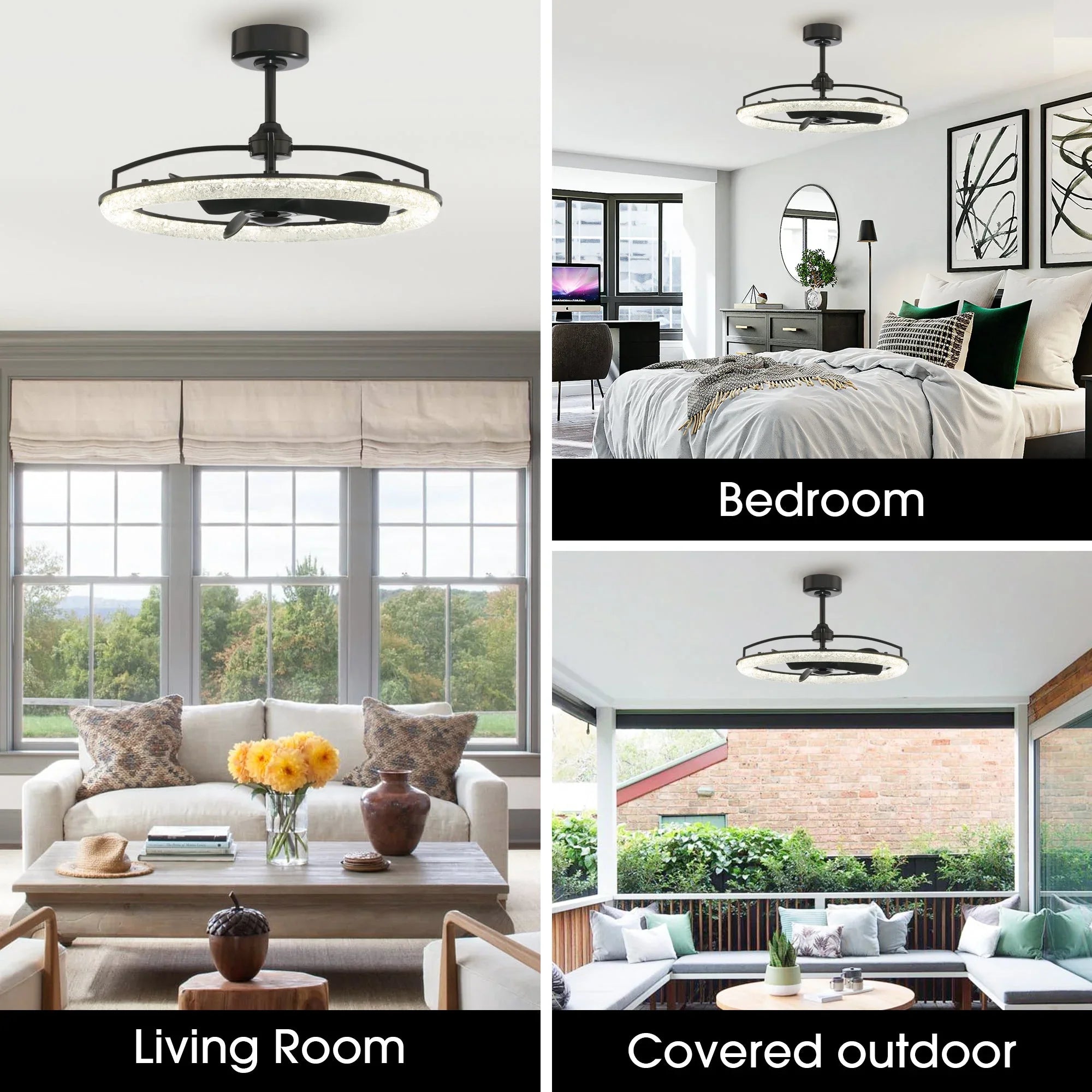 Vaczon 32 Inch Black Downrod Mount Luxury Fandelier with Light - Vaczon