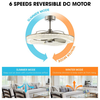 Vaczon 33 Inch Satin Nickel Downrod Mount Luxury Fandelier with Light - Vaczon