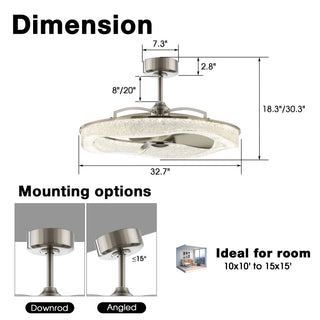 Vaczon 33 Inch Satin Nickel Downrod Mount Luxury Fandelier with Light - Vaczon