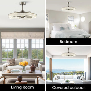 Vaczon 33 Inch Satin Nickel Downrod Mount Luxury Fandelier with Light - Vaczon