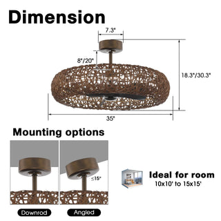 Vaczon 35 Inch Golden Bronze Downrod Mount Luxury Fandelier with Light - Vaczon