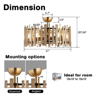 Vaczon 31 Inch Electroplated Golden Downrod Mount Luxury Fandelier with Light and Remote Control - Vaczon