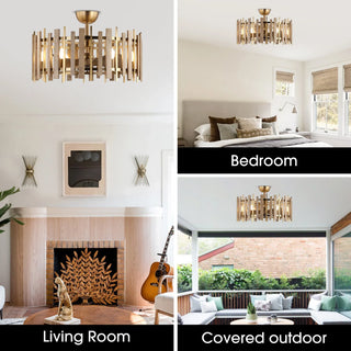 Vaczon 31 Inch Electroplated Golden Downrod Mount Luxury Fandelier with Light and Remote Control - Vaczon