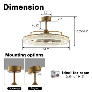 Vaczon 32 Inch Andrea Electroplated Golden Luxury LED Fandelier with Remote Control - Vaczon