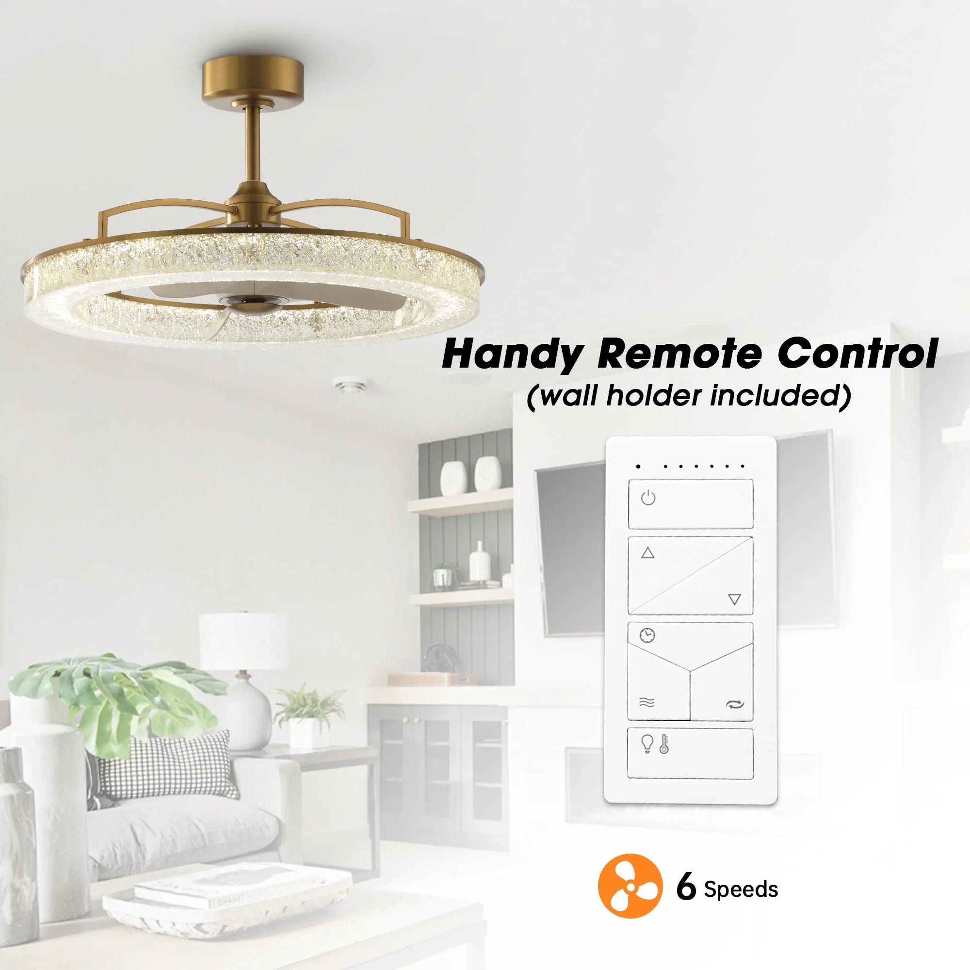 Vaczon 32 Inch Andrea Electroplated Golden Luxury LED Fandelier with Remote Control - Vaczon