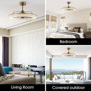 Vaczon 32 Inch Andrea Electroplated Golden Luxury LED Fandelier with Remote Control - Vaczon