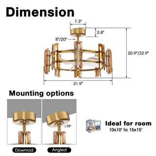 Vaczon 32 Inch Astrid Electroplated Golden Luxury LED Fandelier with Remote Control - Vaczon
