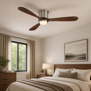 52 Inch Solid Wood Blades Flush Mount Ceiling Fan