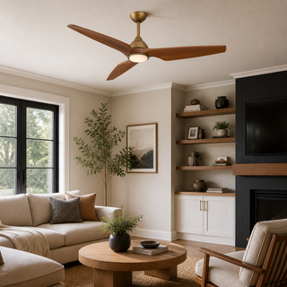 52 Inch Satin Gold LED Ceiling Fan with Solid Wood Blades