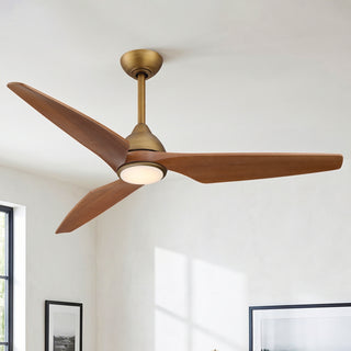 52 Inch Satin Gold LED Ceiling Fan with Solid Wood Blades