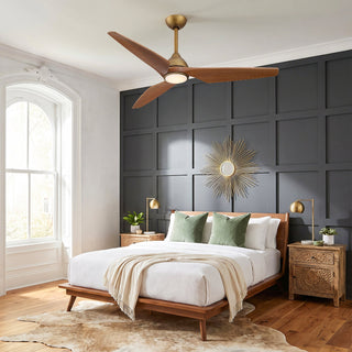 52 Inch Satin Gold LED Ceiling Fan with Solid Wood Blades