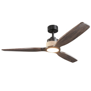 56" Louise Downrod Mount LED Wood Blades Ceiling Fan with Remote Control