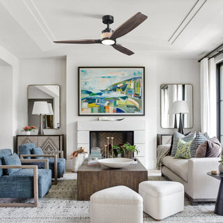 56" Louise Downrod Mount LED Wood Blades Ceiling Fan with Remote Control