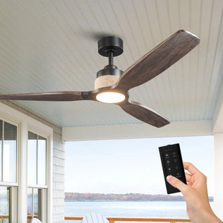 56" Louise Downrod Mount LED Wood Blades Ceiling Fan with Remote Control