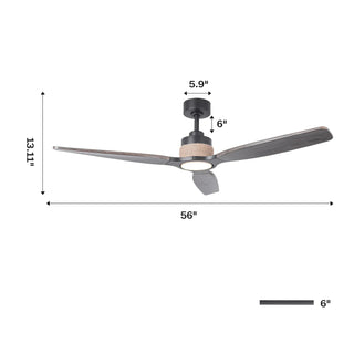 56" Louise Downrod Mount LED Wood Blades Ceiling Fan with Remote Control