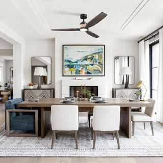 56" Louise Downrod Mount LED Wood Blades Ceiling Fan with Remote Control