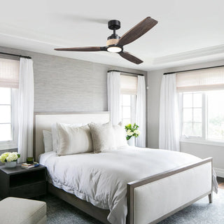 56" Louise Downrod Mount LED Wood Blades Ceiling Fan with Remote Control