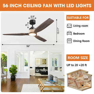 56" Louise Downrod Mount LED Wood Blades Ceiling Fan with Remote Control