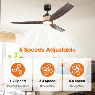 56" Louise Downrod Mount LED Wood Blades Ceiling Fan with Remote Control