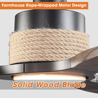 56" Louise Downrod Mount LED Wood Blades Ceiling Fan with Remote Control