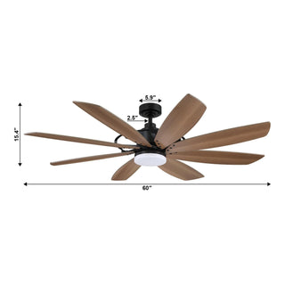 60" Antone Industrial DC Motor Downrod Mount Reversible Ceiling Fan with Lighting and Remote Control - Vaczon