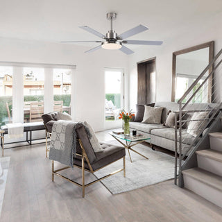 60" Lucknow Modern Satin Nickel DC Motor Downrod Mount Reversible Ceiling Fan with Lighting and Remote Control - ParrotUncle