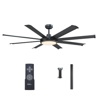 60" Industrial DC Motor Downrod Mount Ceiling Fan with Lighting and Remote Control - Vaczon