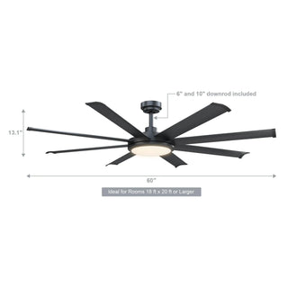60" Industrial DC Motor Downrod Mount Ceiling Fan with Lighting and Remote Control - Vaczon