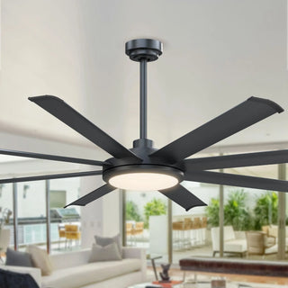 60" Industrial DC Motor Downrod Mount Ceiling Fan with Lighting and Remote Control - Vaczon