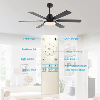 60" Industrial DC Motor Downrod Mount Reversible Ceiling Fan with Lighting and Remote Control - Vaczon
