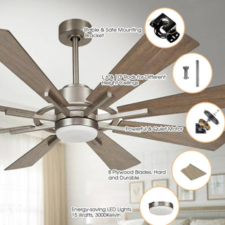 60" Oretha Windmill DC Ceiling Fan with LED Lighting - Vaczon