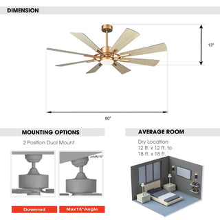 60" Oretha Windmill DC Ceiling Fan with LED Lighting - Vaczon