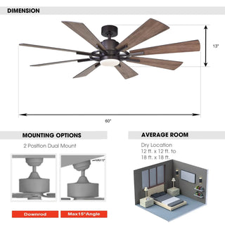 60" Oretha Windmill DC Ceiling Fan with LED Lighting - Vaczon