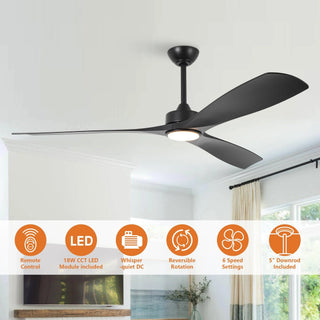 60" Alexi DC Motor Modern Downrod Ceiling Fan with LED Light
