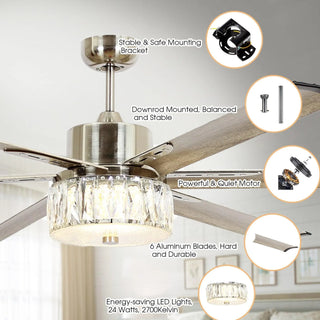 65" Modern Brushed Nickel DC Motor Downrod Mount Reversible Ceiling Fan with Lighting and Remote Control - Vaczon