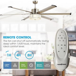 65" Modern Brushed Nickel DC Motor Downrod Mount Reversible Ceiling Fan with Lighting and Remote Control - Vaczon