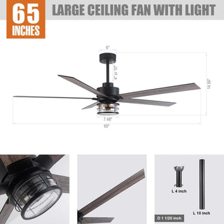 65" Downrod Mount Modern Reversible Ceiling Fan with Lighting and Remote Control - Vaczon