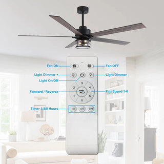 65" Downrod Mount Modern Reversible Ceiling Fan with Lighting and Remote Control - Vaczon