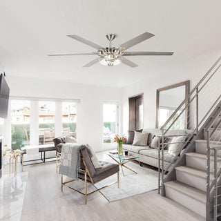 70" Modern Brushed Nickel DC Motor Downrod Mount Ceiling Fan with Lighting and Remote Control - ParrotUncle