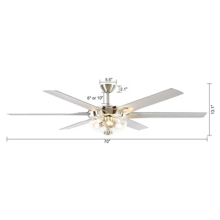 70" Modern Brushed Nickel DC Motor Downrod Mount Ceiling Fan with Lighting and Remote Control - Vaczon