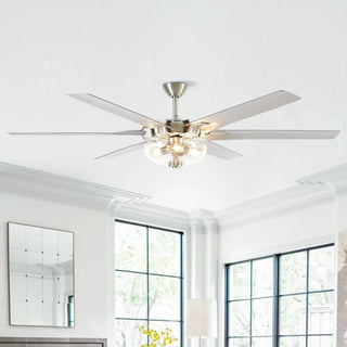 70" Modern Brushed Nickel DC Motor Downrod Mount Ceiling Fan with Lighting and Remote Control - Vaczon