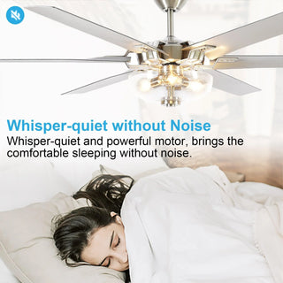 70" Modern Brushed Nickel DC Motor Downrod Mount Ceiling Fan with Lighting and Remote Control - Vaczon