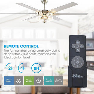 70" Modern Brushed Nickel DC Motor Downrod Mount Ceiling Fan with Lighting and Remote Control - Vaczon