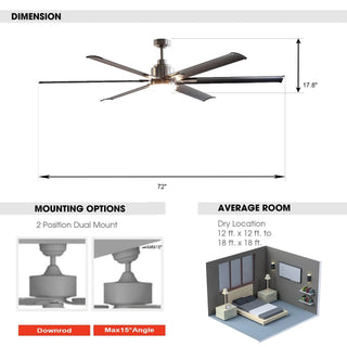 72" Bankston Modern DC Motor Downrod Mount Reversible Ceiling Fan with Lighting and Remote Control - Vaczon