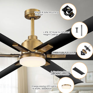 72" Bankston Modern DC Motor Downrod Mount Reversible Ceiling Fan with Lighting and Remote Control - Vaczon