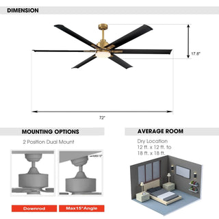 72" Bankston Modern DC Motor Downrod Mount Reversible Ceiling Fan with Lighting and Remote Control - Vaczon