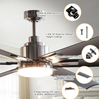 72" Bankston Modern DC Motor Downrod Mount Reversible Ceiling Fan with Lighting and Remote Control - Vaczon