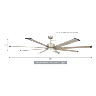 72" Bankston Modern Satin Nickel DC Motor Downrod Mount Ceiling Fan with LED Lighting and Remote Control - Vaczon