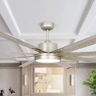 72" Bankston Modern Satin Nickel DC Motor Downrod Mount Ceiling Fan with LED Lighting and Remote Control - Vaczon